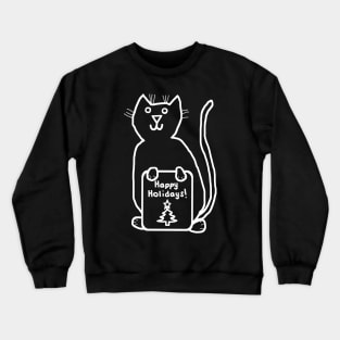 White Line Cute Christmas Kitty Cat says Happy Holidays Crewneck Sweatshirt